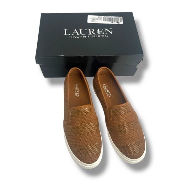 NEW Ralph Lauren Tan Faux Strap Flats Size 6.5 Slip on Loafers Classic Coastal - Picture 6 of 12